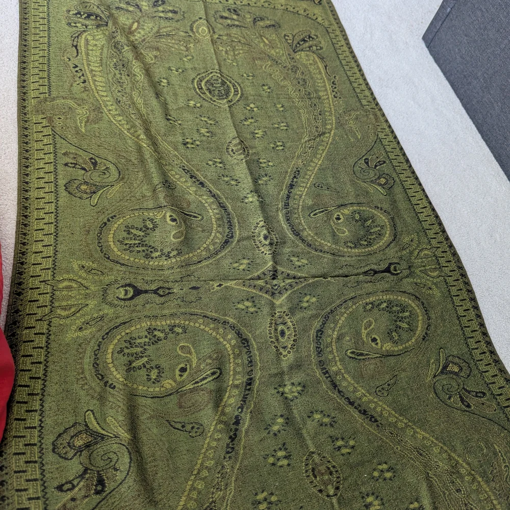 Pashmina Green and Black Paisley Shawl - Picture 1 of 5